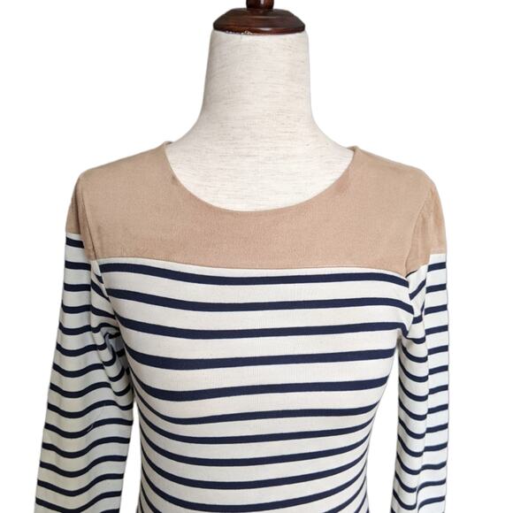 Monteau Los Angeles Striped Jersey Dress with Faux Suede Accents - Picture 4 of 8